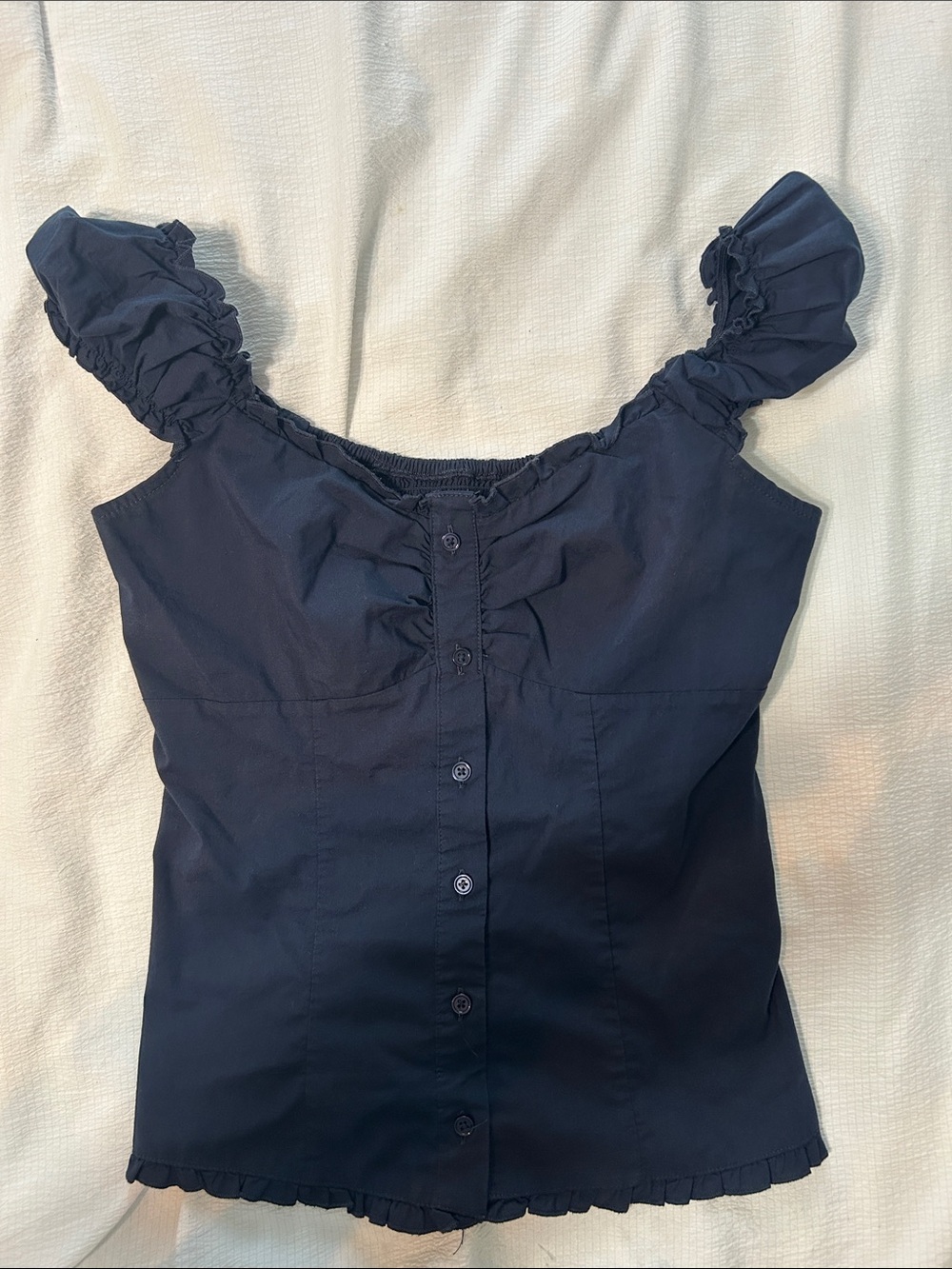 Hollister Navy Ruffle-Strap Button Front Top